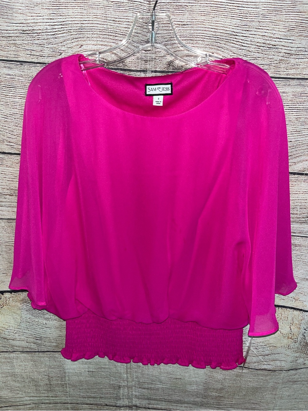 😍 Sam & Jess Women's Fuchsia Sheer Blouson Top size Small